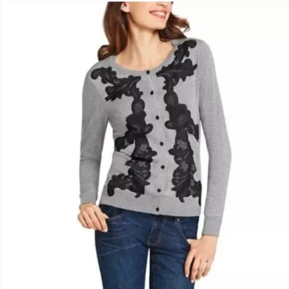 CAbi Women's Applique Cardigan Gray Black Size M - Picture 1 of 11